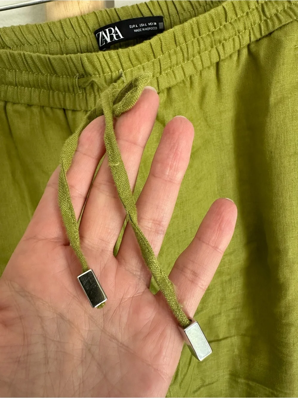 Zara Olive Drawstring Linen Chinos